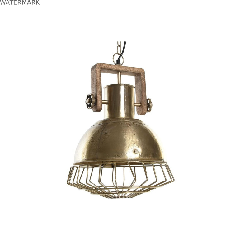 Suspension DKD Home Decor 31 x 31 x 48 cm Doré Marron Fer Bois de manguier 50 W Suspension DKD Home Decor 31 x 31 x 48 cm Doré Marron Fer Bois de manguier 50 W