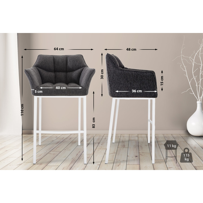 Tabouret de bar Damaso W en tissu avec structure à 4 pieds gris titane