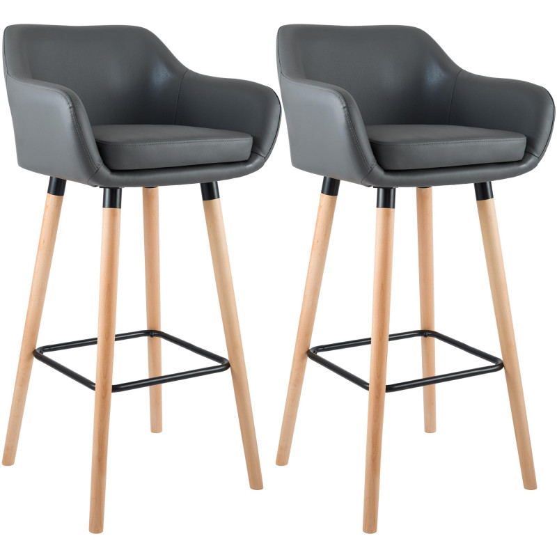 Lot de 2 tabourets de bar Grant simili cuir gris