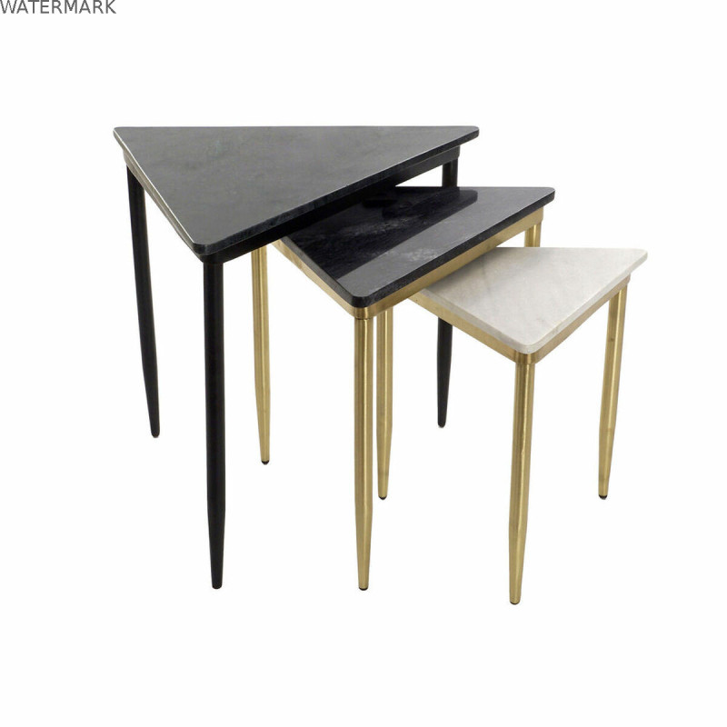 Set de 3 Tables Gigognes DKD Home Decor Blanc Noir Vert Doré 68 x 46,5 x 53 cm
