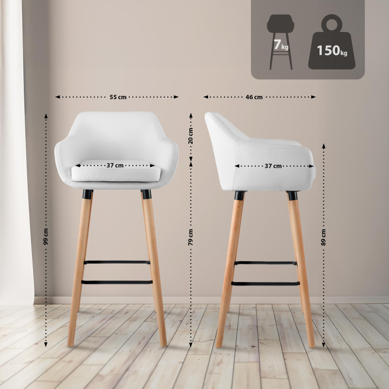 Lot de 2 tabourets de bar Grant simili cuir blanc