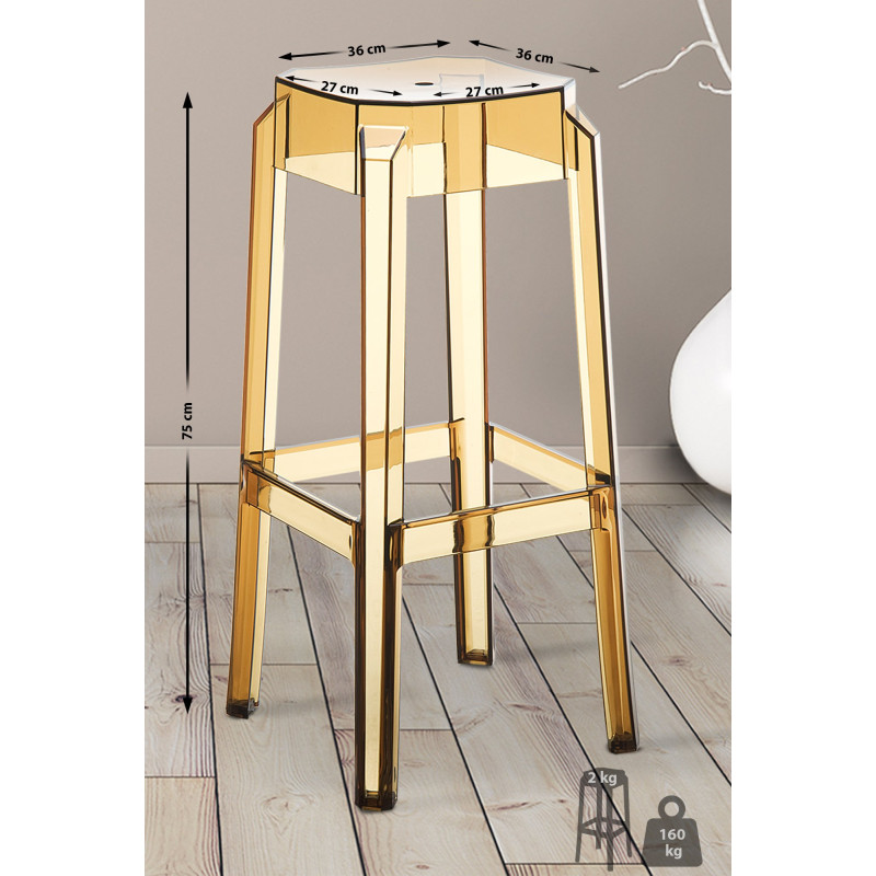 Lot de 2 tabourets de bar Fox, ambre transparent