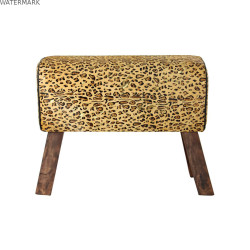 Repose-pied DKD Home Decor Noir Bois Marron Cuir Léopard (67 x 30 x 51 cm)