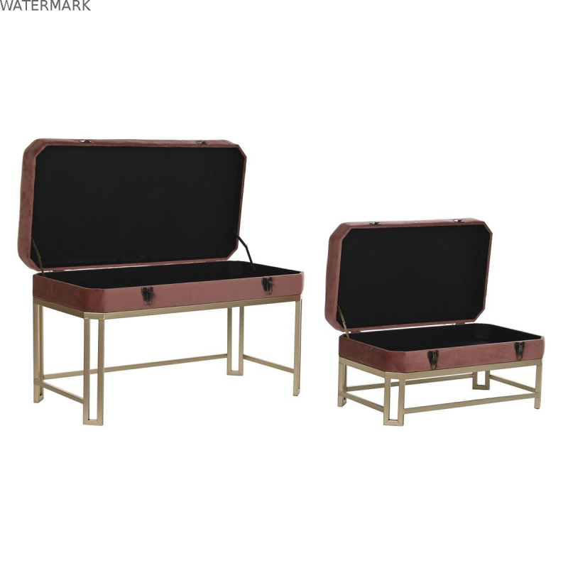 Banquette DKD Home Decor   Rose Doré Métal Velours (80 x 40 x 47 cm)
