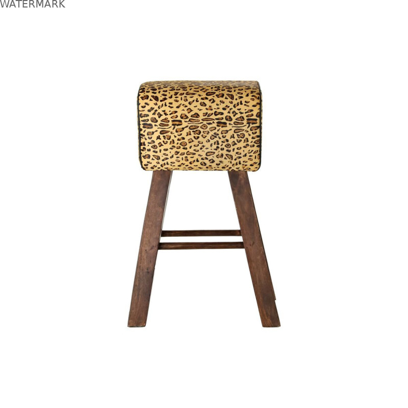 Tabouret DKD Home Decor Noir Bois Marron Cuir (43 x 35 x 75 cm)