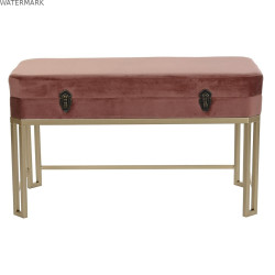 Banquette DKD Home Decor   Rose Doré Métal Velours (80 x 40 x 47 cm)