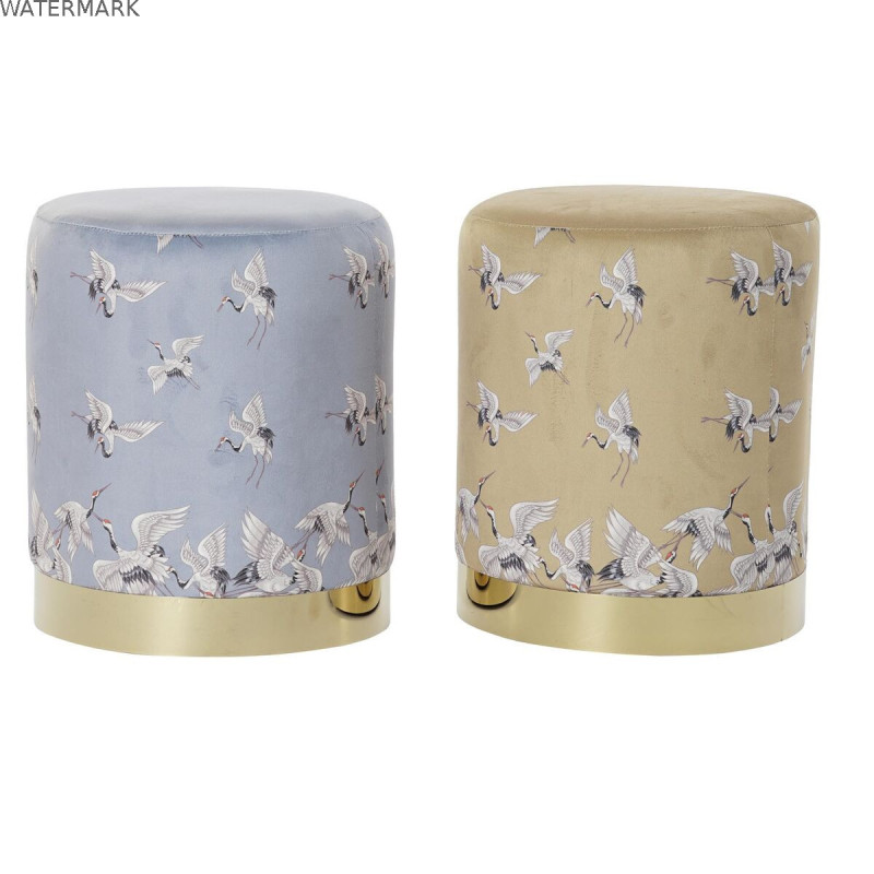 Repose-pied DKD Home Decor 32 x 32 x 38 cm Gris Doré Métal Oiseau Oriental Moutarde (2 Unités)