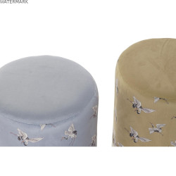 Repose-pied DKD Home Decor 32 x 32 x 38 cm Gris Doré Métal Oiseau Oriental Moutarde (2 Unités)