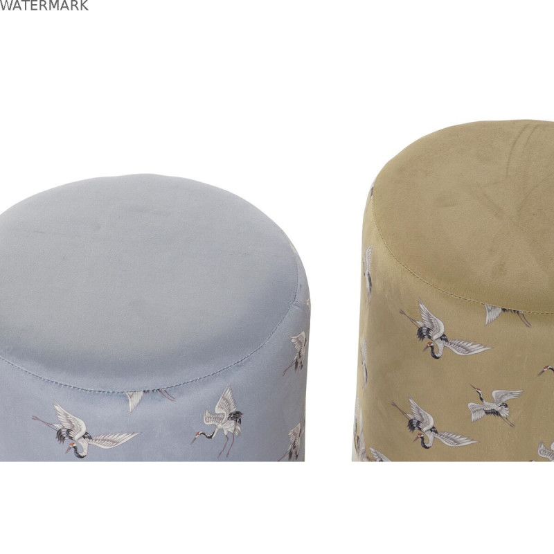 Repose-pied DKD Home Decor 32 x 32 x 38 cm Gris Doré Métal Oiseau Oriental Moutarde (2 Unités)