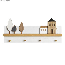 Portemanteau DKD Home Decor Bois Maisons Urbaine 40 x 4 x 17 cm