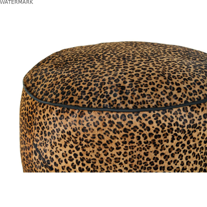 Repose-pied DKD Home Decor 46 x 46 x 50 cm Noir Marron Léopard Colonial