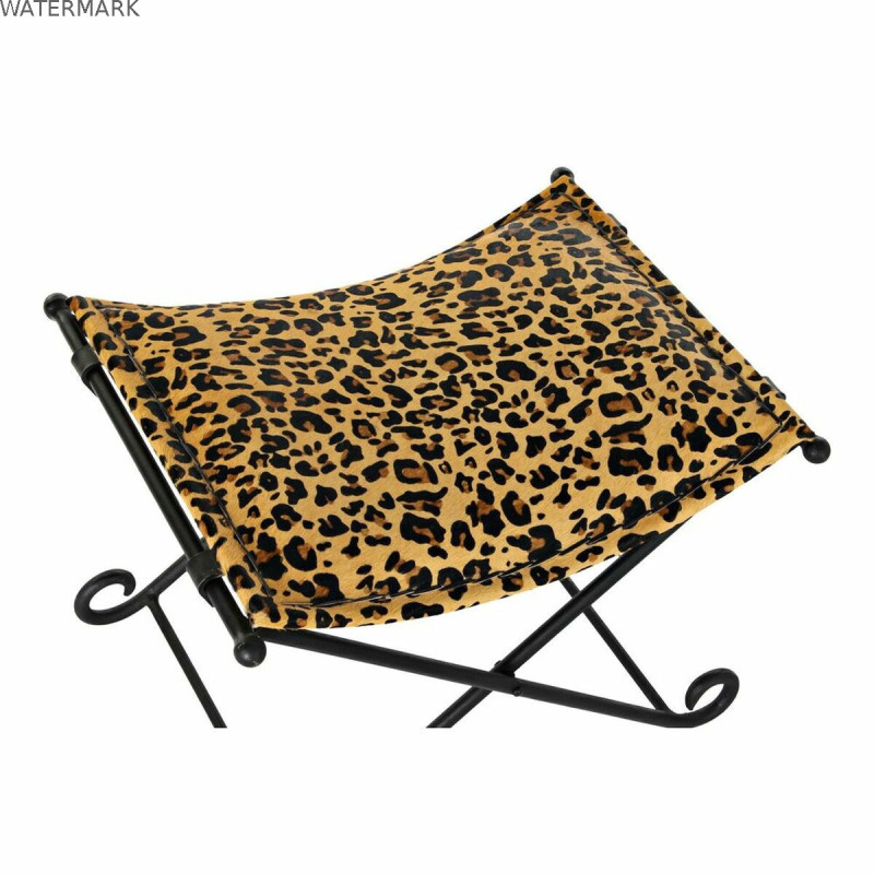 Repose-pied DKD Home Decor Noir Métal Marron Cuir Léopard (55 x 45 x 41 cm)