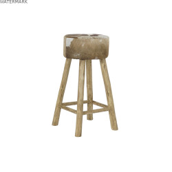 Tabouret DKD Home Decor Blanc Marron Naturel Cuir Bois 42 x 42 x 77 cm