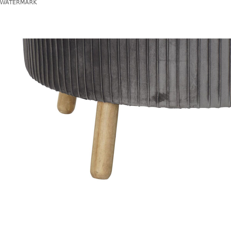 Repose-pied DKD Home Decor 80 x 80 x 38 cm Scandi Gris Bois Velours Gris foncé Velvet