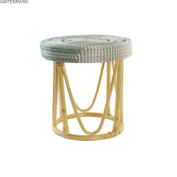 Repose-pied DKD Home Decor Naturel Turquoise Blanc Rotin Tropical Herbier marin (41 x 41 x 42 cm)