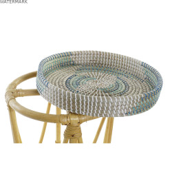 Repose-pied DKD Home Decor Naturel Turquoise Blanc Rotin Tropical Herbier marin (41 x 41 x 42 cm)