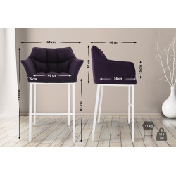 Tabouret de bar en tissu Damaso avec structure à 4 pieds blanc violet