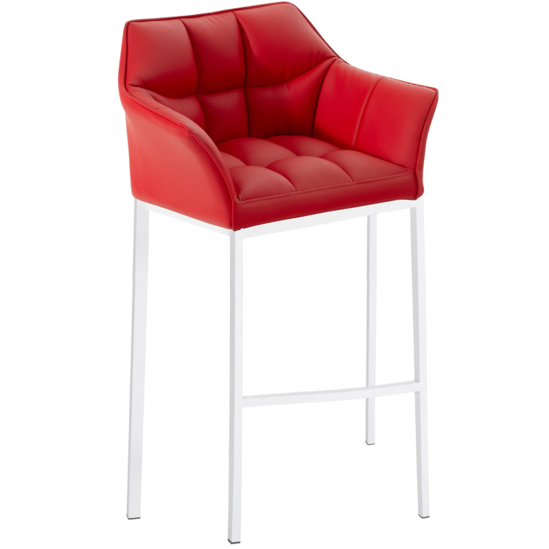 Tabouret de bar Damaso avec structure à 4 pieds blanc rouge