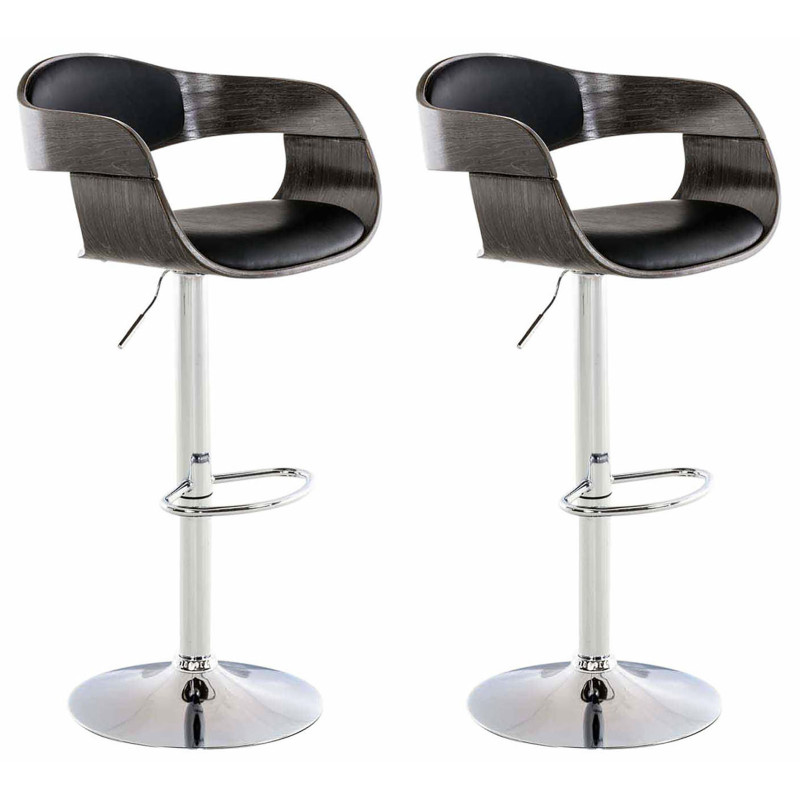 Ensemble de 2 tabourets de bar Kingston C en similicuir noir/gris