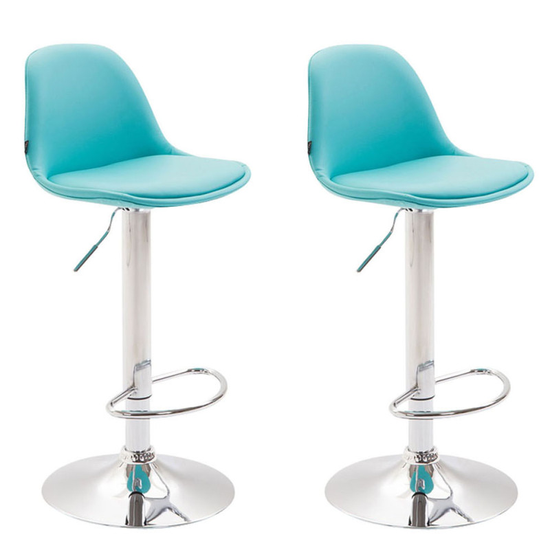 Lot de 2 tabourets de bar Kiel entièrement rembourrés en similicuir bleu chromé