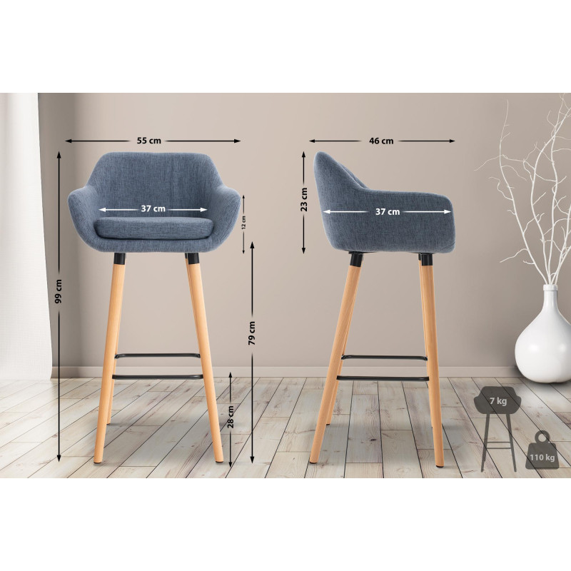 Tabouret de bar en tissu Grant bleu