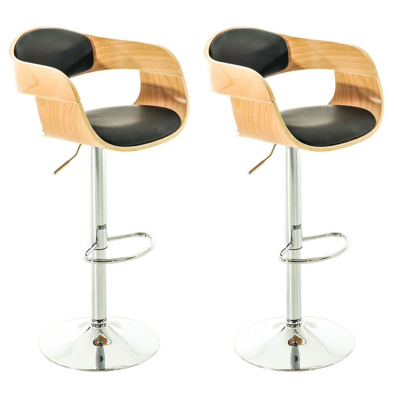 Lot de 2 tabourets de bar Kingston C en cuir synthétique naturel/noir
