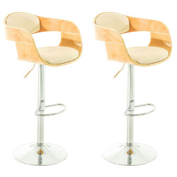 Lot de 2 tabourets de bar Kingston C en cuir artificiel naturel/crème