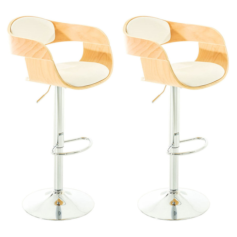 Lot de 2 tabourets de bar Kingston C en cuir synthétique naturel/blanc