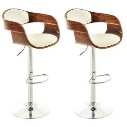 Lot de 2 tabourets de bar Kingston C simili cuir noyer/blanc
