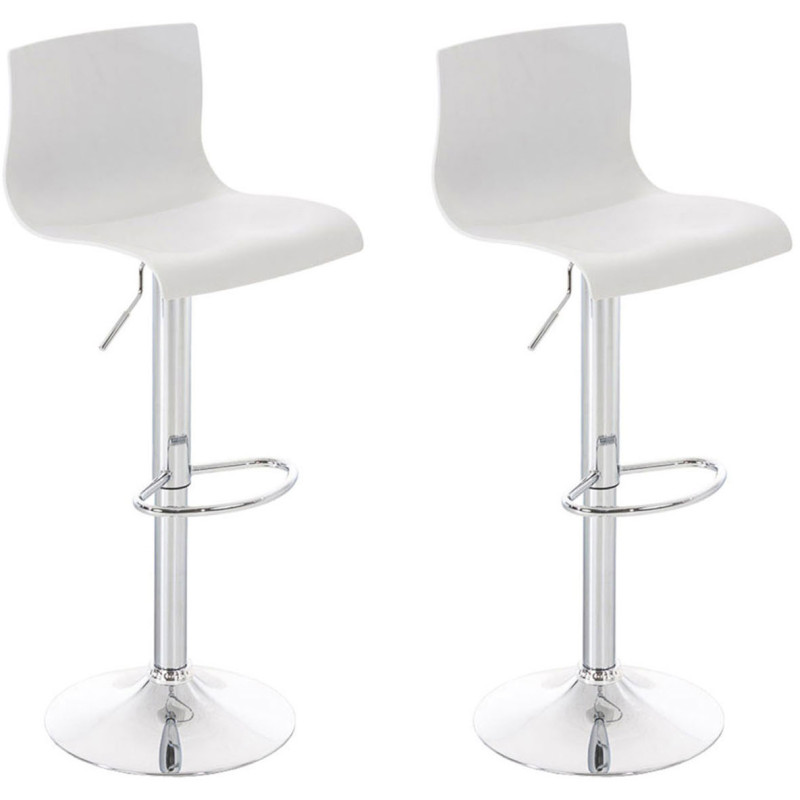 Lot de 2 tabourets de bar Hoover en plastique chromé blanc