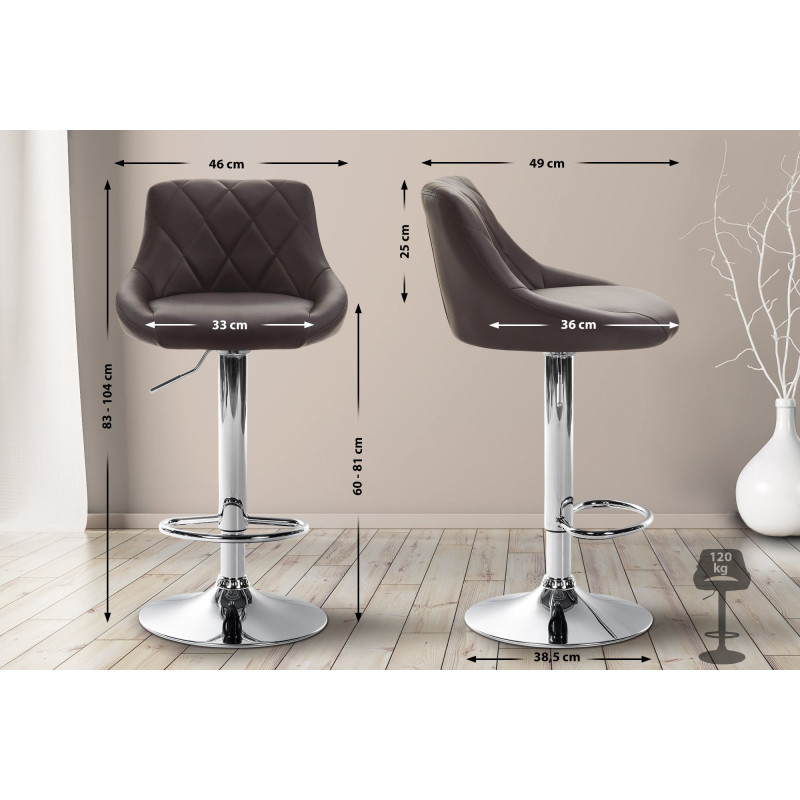 Tabouret de bar Lazio similicuir chromé brun