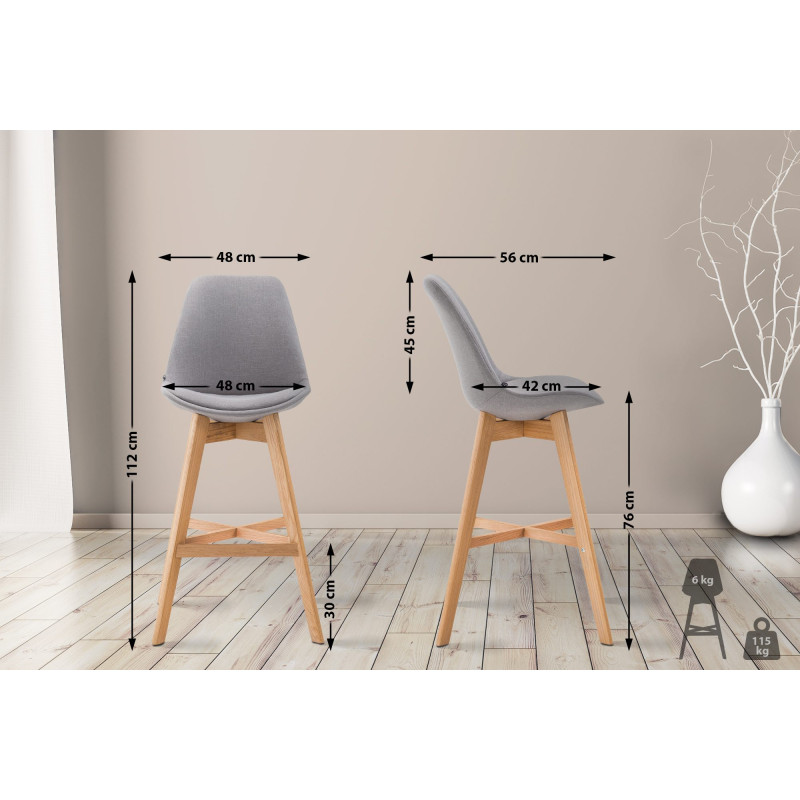 Lot de 2 tabourets de bar Cannes tissu gris natura