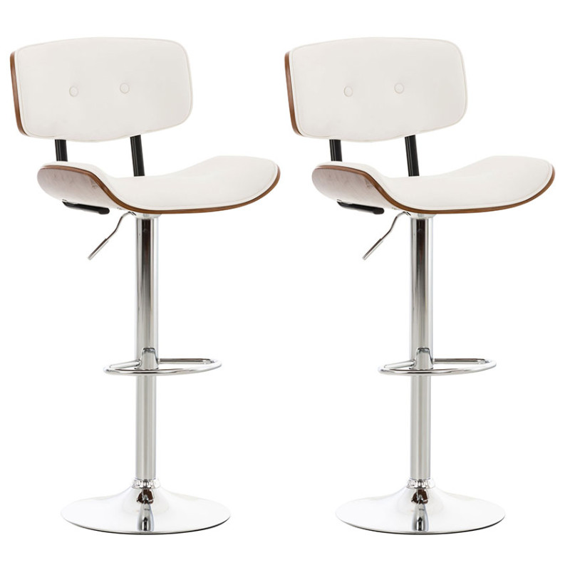 Lot de 2 tabourets de bar Sarnia simili cuir noyer/blanc