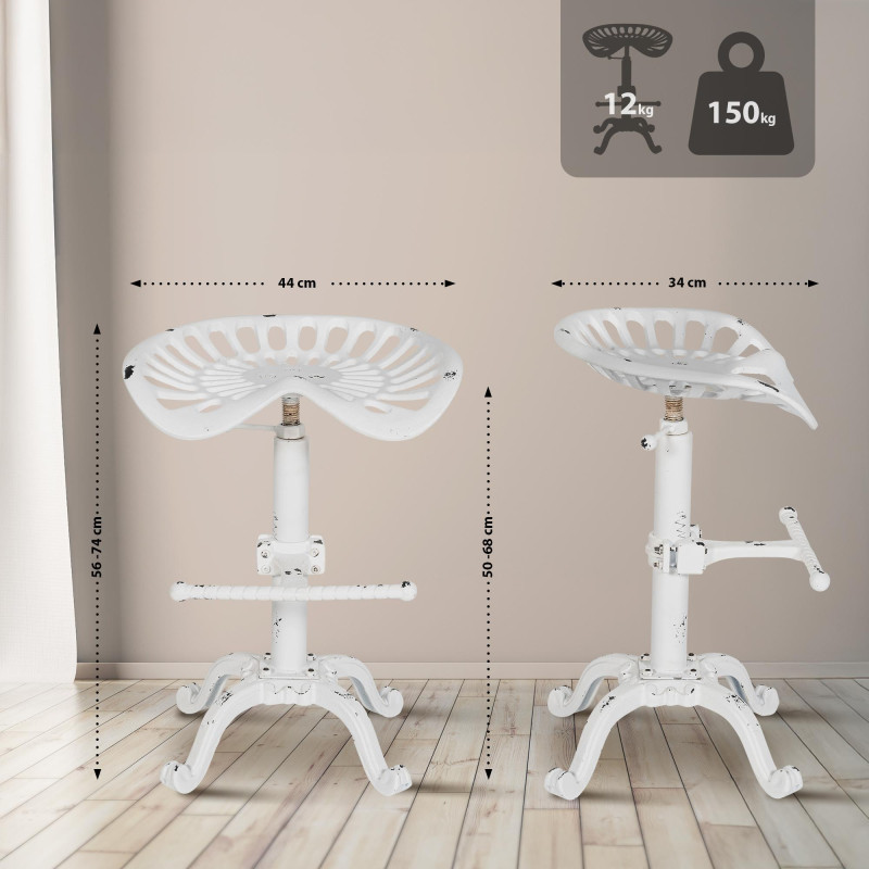 Lot de 2 tabourets de bar Butch, blanc antique