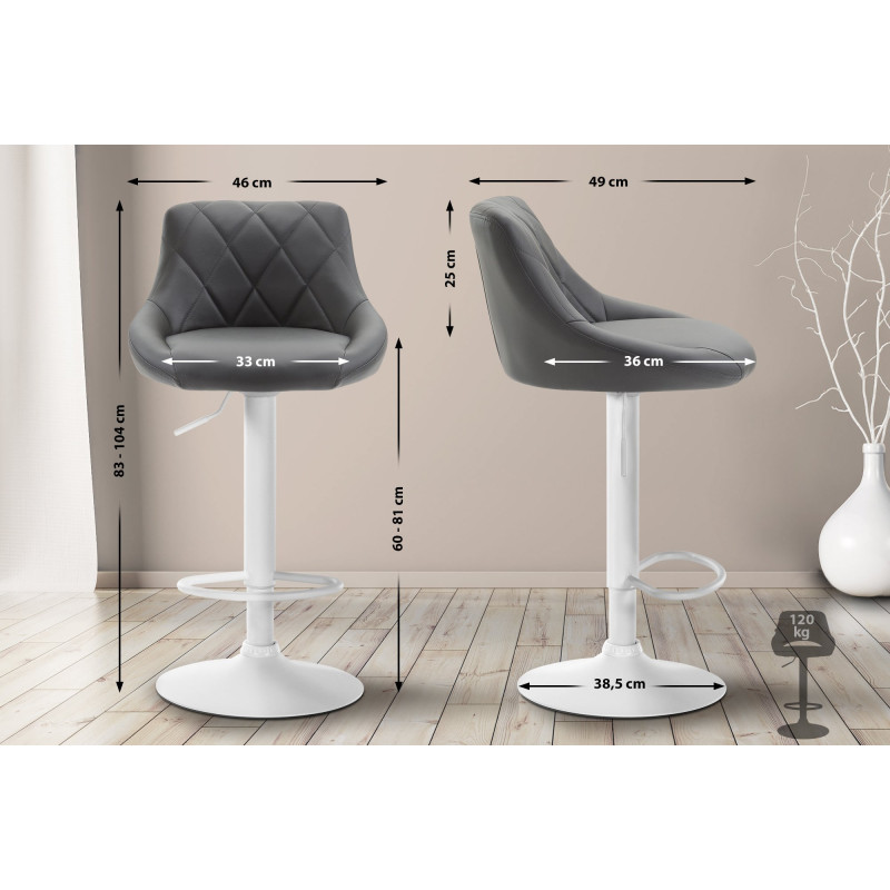 Tabouret de bar Lazio, similicuir gris