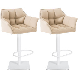 Lot de 2 tabourets de bar en tissu Damaso blanc crème