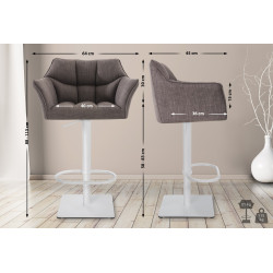Lot de 2 tabourets de bar en tissu Damaso blanc gris