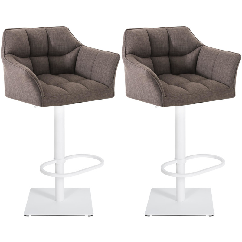 Lot de 2 tabourets de bar en tissu Damaso blanc gris