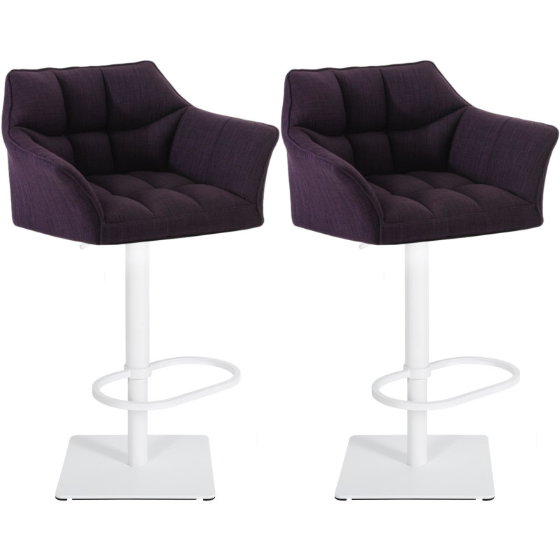 Lot de 2 tabourets de bar en tissu Damaso blanc violet