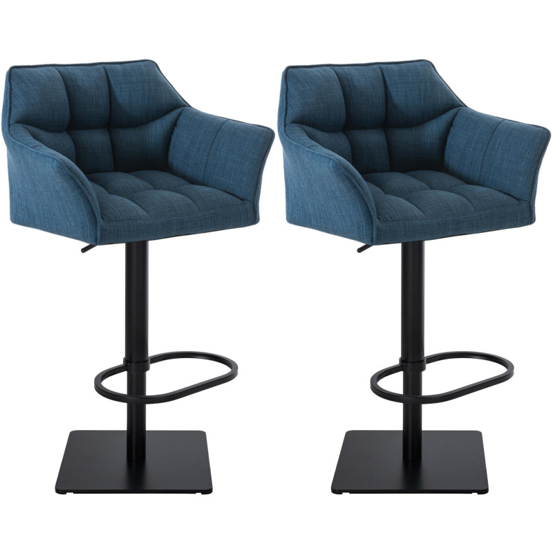 Lot de 2 tabourets de bar en tissu Damaso noir bleu