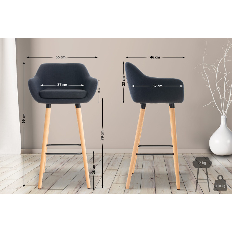 Lot de 2 tabourets de bar Grant en tissu noir