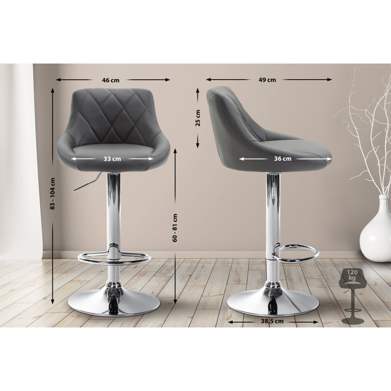 Tabouret de bar Lazio similicuir chromé gris