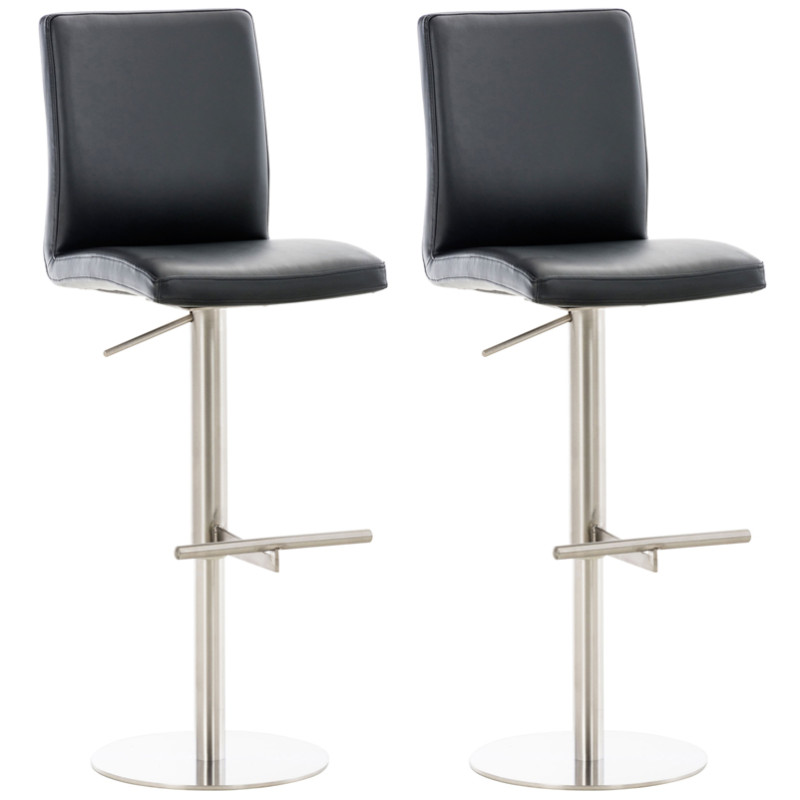 Lot de 2 tabourets de bar Cadiz simili cuir acier inoxydable noir