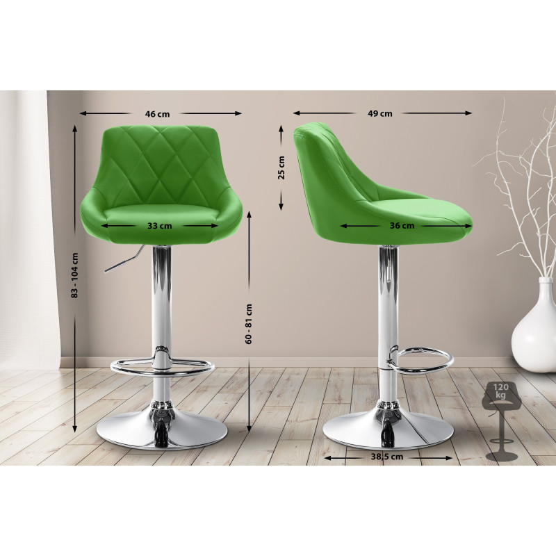 Tabouret de bar Lazio similicuir chromé vert