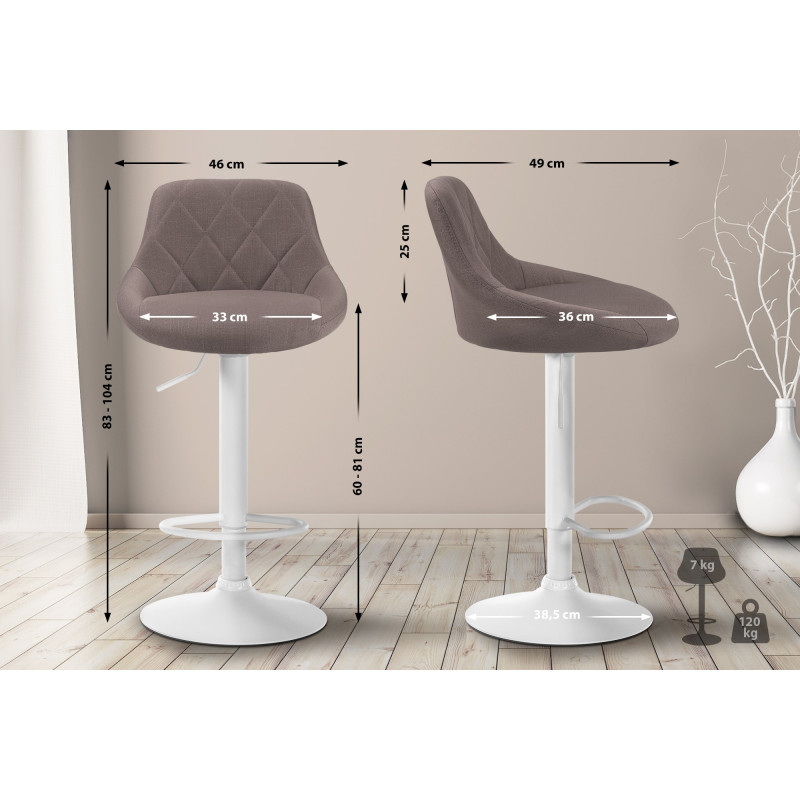 Tabouret de bar Lazio en tissu taupe