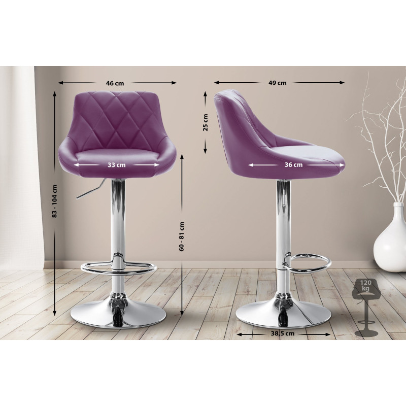 Tabouret de bar Lazio similicuir chromé violet