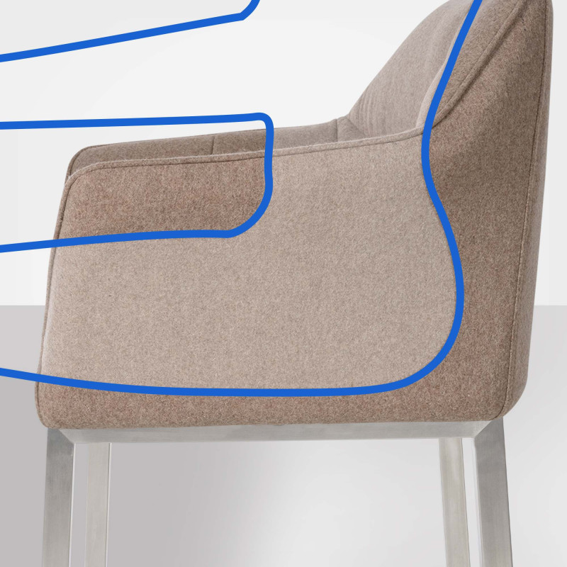 Tabouret de bar Damaso E en feutre avec structure à 4 pieds taupe