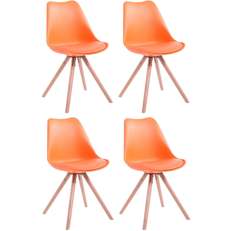 Lot de 4 chaises Toulouse, simili cuir, rondes, orange naturel