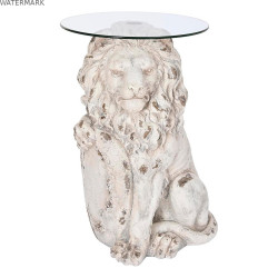 Table d'appoint DKD Home Decor Lion 52 x 44 x 72 cm Verre Gris Métal Blanc Magnésium