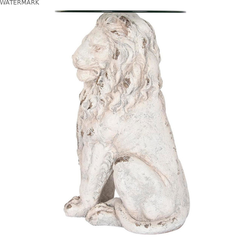 Table d'appoint DKD Home Decor Lion 52 x 44 x 72 cm Verre Gris Métal Blanc Magnésium
